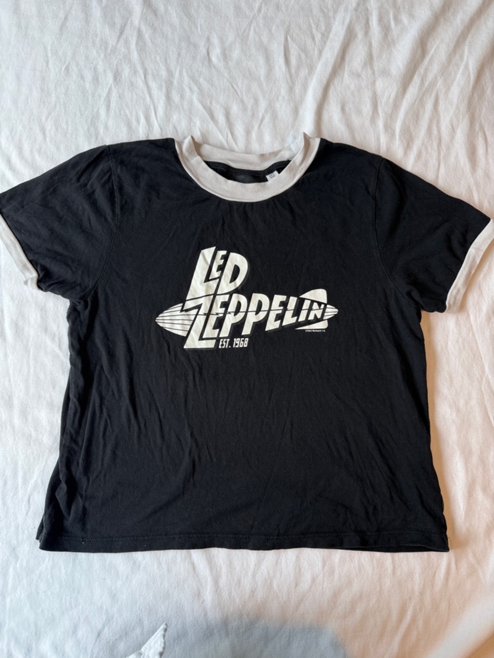 Led Zeppelin Black Ringer Tee with White Trim